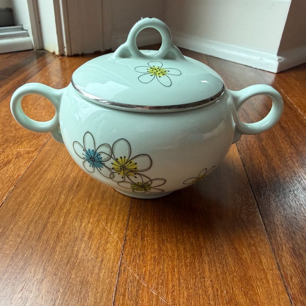 Vintage MCM China Nobility Permaware Atomic Daisies Floral Mist Cream & Sugar - Picture 2 of 11